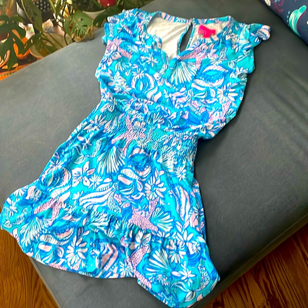 SWEET & SASSY! Lilly Pulitzer pink and blue dress jumpsuit romper NWOT S <3